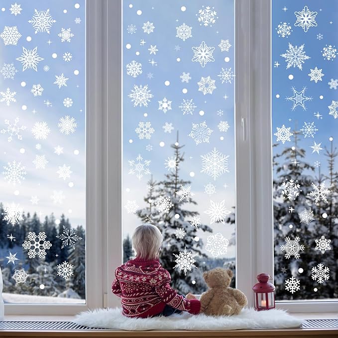 Snowflake Window Clings for Glass Windows Snow Spray Christmas Window Clings Winter Xmas Holiday Window Stickers Decals Decor 6 Sheets Christmas Decorations for Office Clearance Indoor
