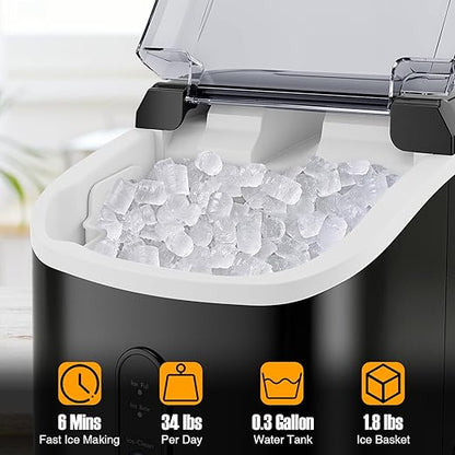 COSTWAY Nugget Countertop Ice Maker, Ready in 6 Mins, 34 lbs/24H, Ice Machine