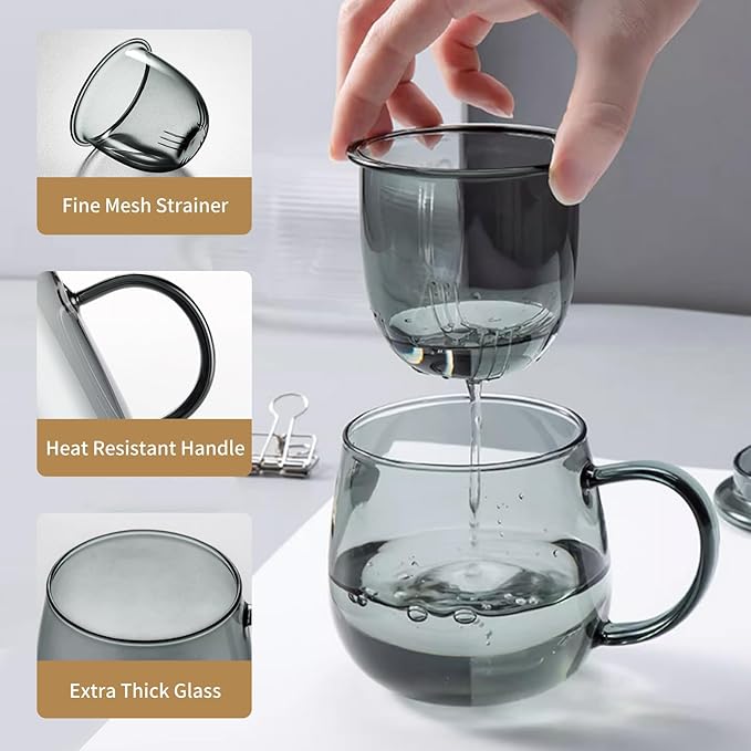 Glass Tea Cup with Infuser and Lid, 17.6oz/520ml Large Borosilicate Teacup