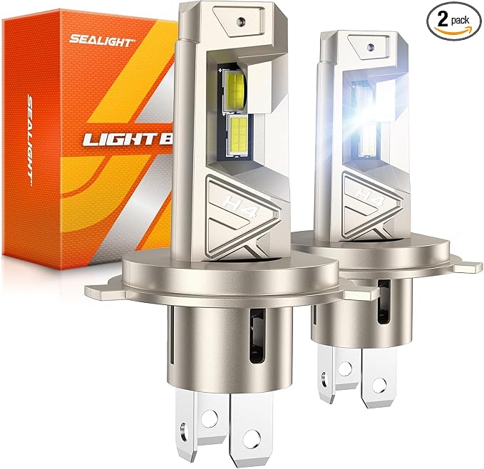SEALIGHT H4 Fog Bulbs, 96000LM 10X Brighter S6 Pro HB2 Fog Bulb with 32 Lighting Chips, 80,000hrs+ Lifespan 9003 Drving Light, 6500K White, Plug n Play, for Powersports ATV, Vehicle, Pack of 2