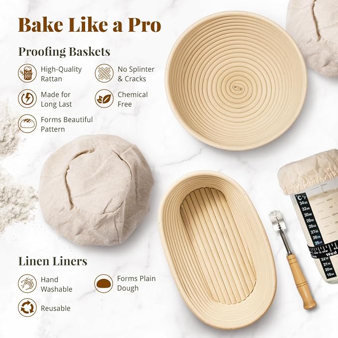 Sourdough Starter Kit, Banneton Bread Proofing Baskets Set, Sourdough Bread