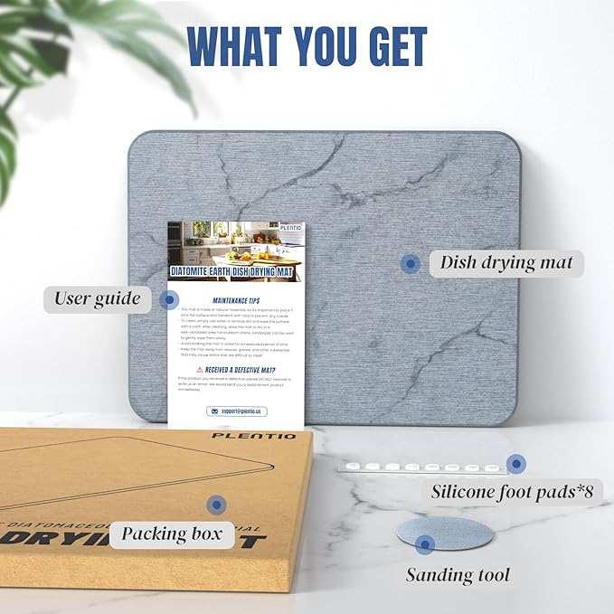 Quick Dry Stone Drying Mat for Kitchen Counter, Water-Absorbent Diatomaceous