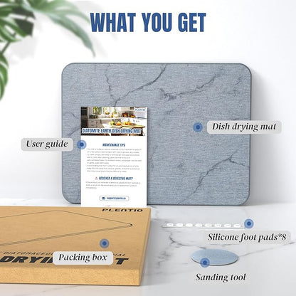 Quick Dry Stone Drying Mat for Kitchen Counter, Water-Absorbent Diatomaceous