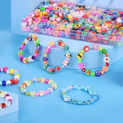 Christmas Gift Set,10000PCS Polymer Clay Beads Bracelet Making kit, Cute Fun Beads Fruit Flower Animal Cake Butterfly Heart Beads Charms for Jewelry Making DIY Accessories for Children Girls