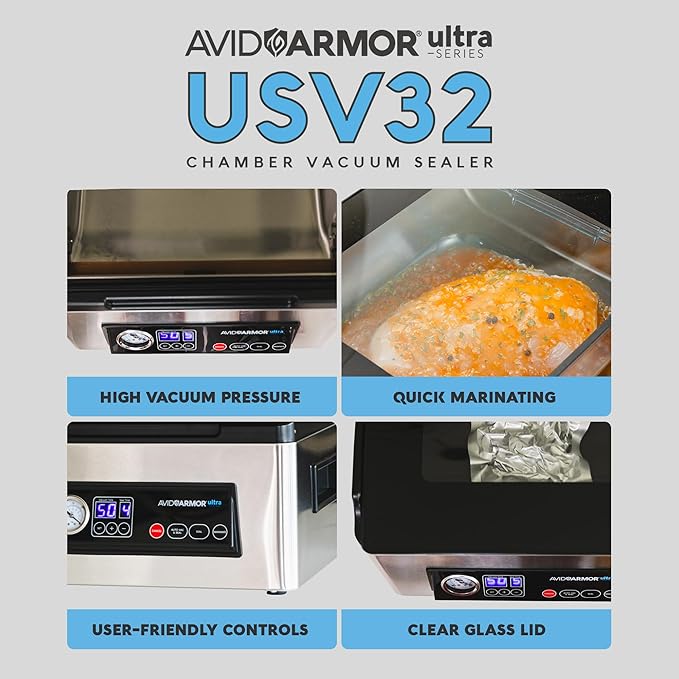 Avid Armor Ultra Series USV32: Premium Chamber Vacuum Sealer Machine High-Performance Vacuum Chamber Sealer for Professional and Home Use, Ideal Commercial Vacuum Sealer Machine for Food Preservation