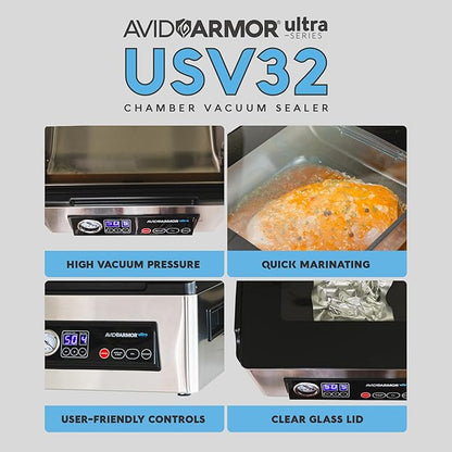 Avid Armor Ultra Series USV32: Premium Chamber Vacuum Sealer Machine High-Performance Vacuum Chamber Sealer for Professional and Home Use, Ideal Commercial Vacuum Sealer Machine for Food Preservation
