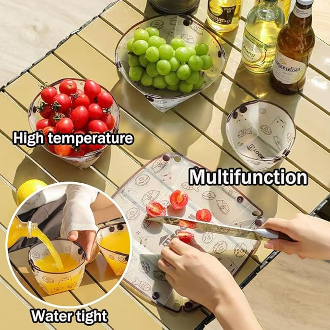 MIUPOO Collapsible Bowl Plate Cup Set,Portable Mess Kit,Food Grade Material Free Folding Plate for Lunch Family Picnic,Set of 3, 3 Sizes