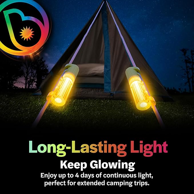 Brightz LED Tent String Lights - Keep Tent Guy-Lines Visible at Night - Campsite Safety Lights