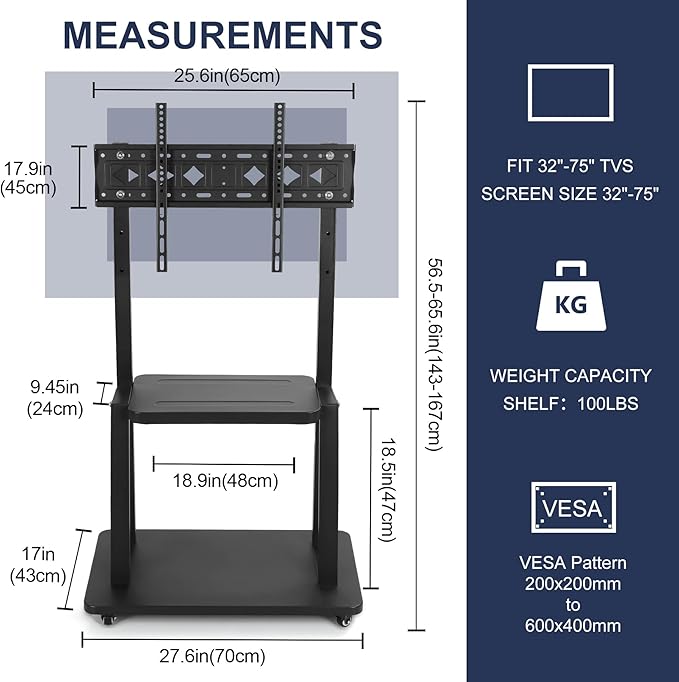 Maiproo Rolling TV Stand with Wheels