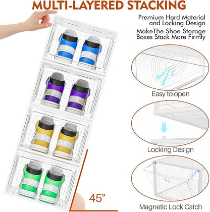 10 Pack Thicken Shoe Organizer Stackable, Upgraded Sturdy Shoe Storage Box