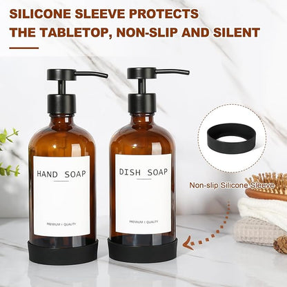 RYTOXILO Hand Soap Dispenser for Bathroom 2 Pack, Amber Glass Soap Dispenser