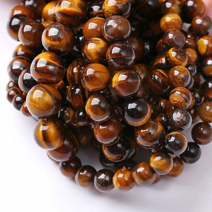 8MM Natural Stone Yellow Tiger Eye Stone with Iron Mine Beads for Jewelry Making DIY Bracelet 2 Strands 90PCS