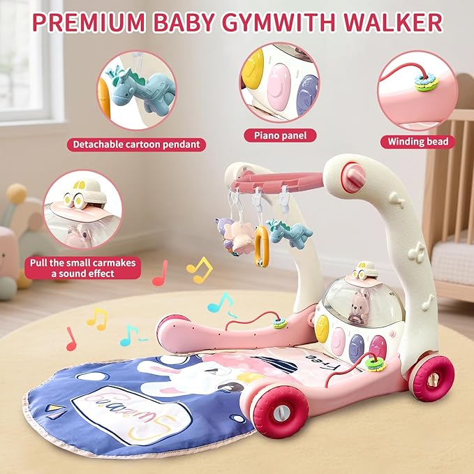 Baby Gym Play Mat 2-in-1 Baby Activity Center Playing Mat Tummy Time Mat Toddler Play Mat for Newborn to Toddler