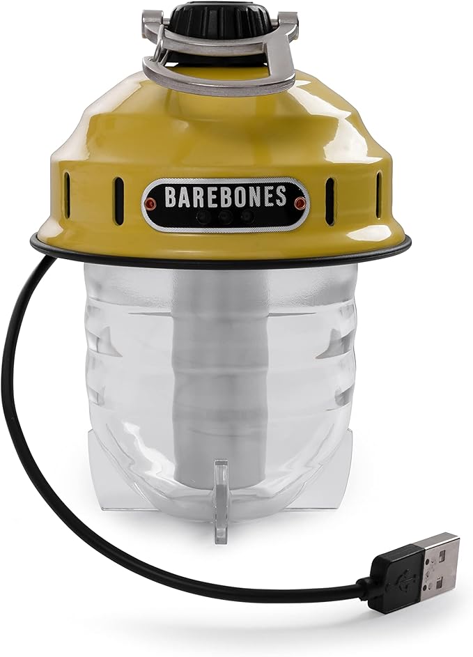 Barebones Beacon Hanging Light ??Dusty Yellow, Rechargeable LED Camping Lantern with Adjustable Brightness ??Weatherproof Vintage-Style Hanging Lantern for Outdoor Adventures and Year-Round Use