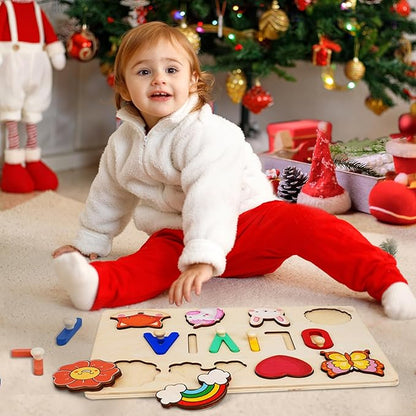 Name Puzzle for Kids Personalized - 1 Year Old Girl Gifts - Personalized Birthday Baby Gifts Toys for 1-3 Year Old Girls Boys Kids - Wooden Puzzle Engraved Text Blessing - Toddler Learning Toys