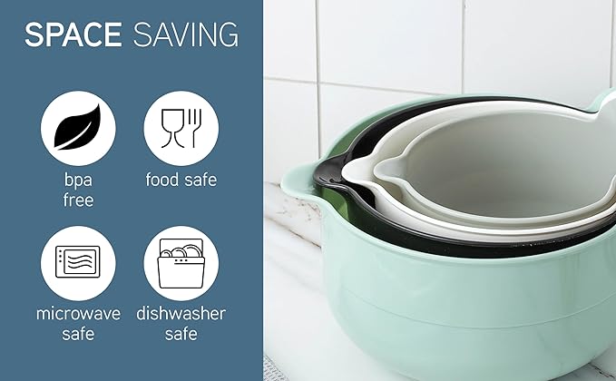 COOK WITH COLOR Nesting Plastic Mixing Bowl Set with Pour Spouts and Handles