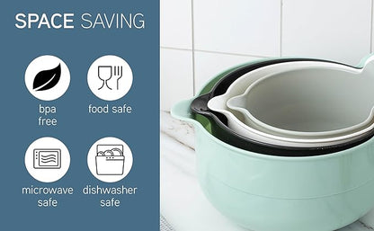 COOK WITH COLOR Nesting Plastic Mixing Bowl Set with Pour Spouts and Handles