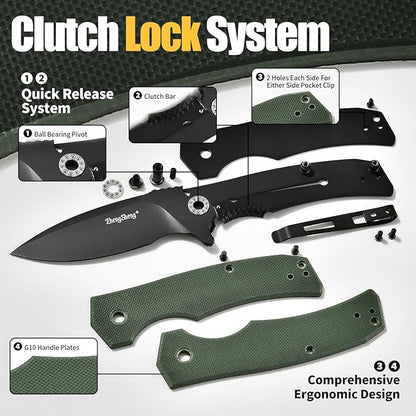 Praxis Pocket Knife, 2.9" D2 Steel Folding Knife with G10 Handle PVD Titanium Coating Blade Lightweight for every day carry