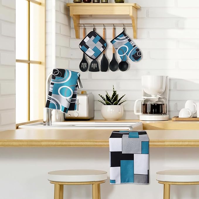 Jingmore 6 Pcs Kitchen Decor Set Accessory Farmhouse Kitchen Towels Pot Holders