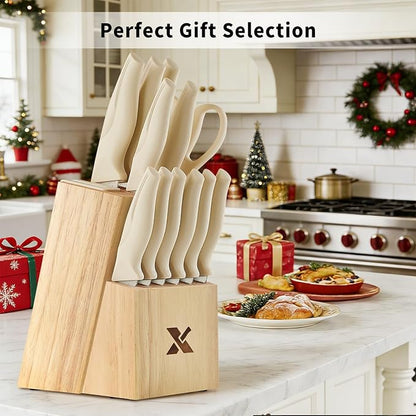 XANAPON Knife Set, Dishwasher Safe Kitchen Knife Set, CreamWhite Ergonomic