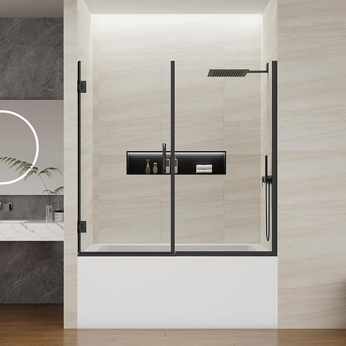Pivot Swing Bathtub Door, Adjustable Width 60" W x 59" H Semi-Frameless Shower
