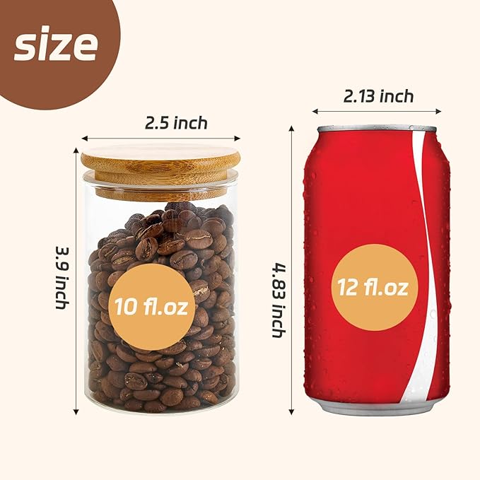 12 Packs Bamboo Qtip Holders, 10 oz Glass Round Storage Containers
