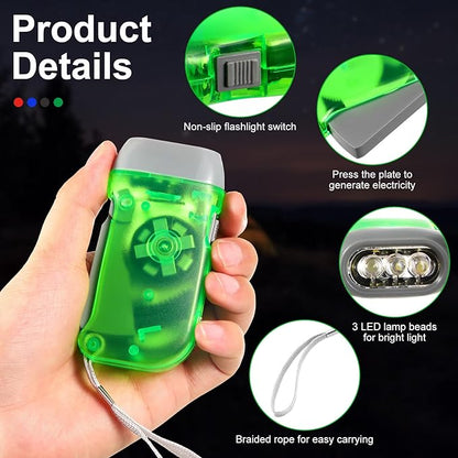 Treela 36 Pcs Hand Crank Flashlights Operation Christmas Bulk Items Squeeze Flashlight No Battery Required Torchlight 3 Powered Charging for Emergency(Green, Gray, Blue, Red)