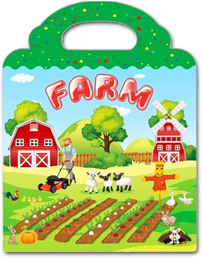 Reusable Sticker Book for Kids, Farm Stickers Educational Learning Toys Travel Stickers Activity Books for Toddler Girls Boys Age 3+ Birthday Gifts