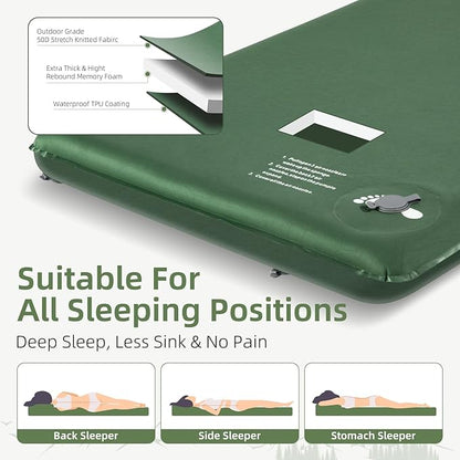 Memory Sleeping Pad, 3.1" Ultra-Thick Foam Sleeping Mats for Camping, Easy Inflate&Deflate,9.5 R-Value Insulated Camping Mattress Pad with Pillow, for Car Travel Tent