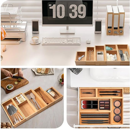 Bamboo Drawer Organizer 5 Pcs for Kitchen Multi-purpose Storage Dividers for