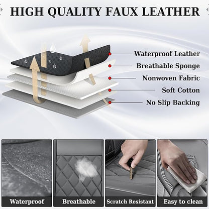 Coverado Car Seat Covers Full Set, Luxury Faux Leather Seat Covers for Cars, Waterproof Car Seat Protector, Gray Car Seat Cover, Universal Automotive Seat Covers Fit for Most Sedan SUV Trucks