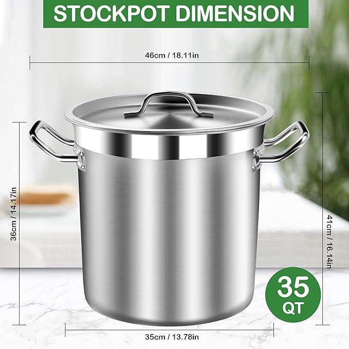 STOCKPOT 35 Quart Commercial Grade Large Stock Pot
