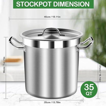 STOCKPOT 35 Quart Commercial Grade Large Stock Pot