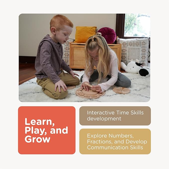 Tomaze Montessori Wooden Toy Clock - Kids' Educational Kit to Teach Time, Fractions, Numbers, & Sorting with Blocks - Early Math Learning - Gift for Age 4+ Boy Girl Preschooler in Classroom Homeschool