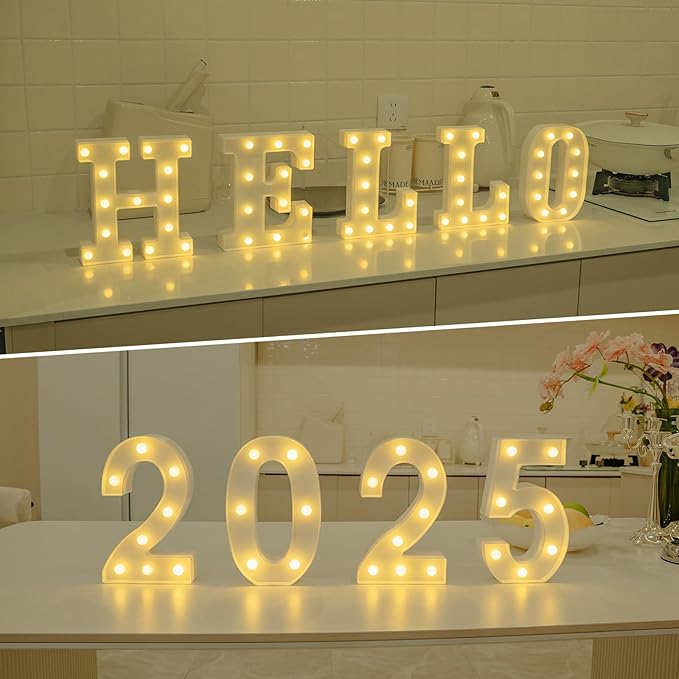 Foaky LED Letter Lights Sign Marquee Light Up Letters Sign for Night Light Wedding/Birthday Party Battery Powered Christmas Lamp Home Bar Decoration(C)