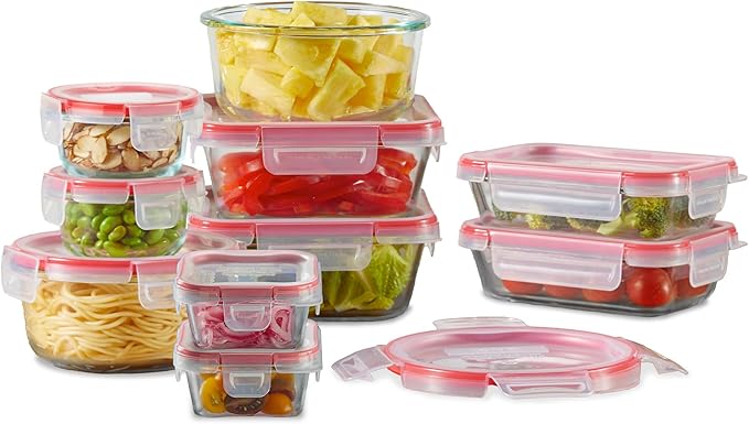 Pyrex Freshlock Mixed Sized Airtight Glass Food Storage Container Set, Non Toxic