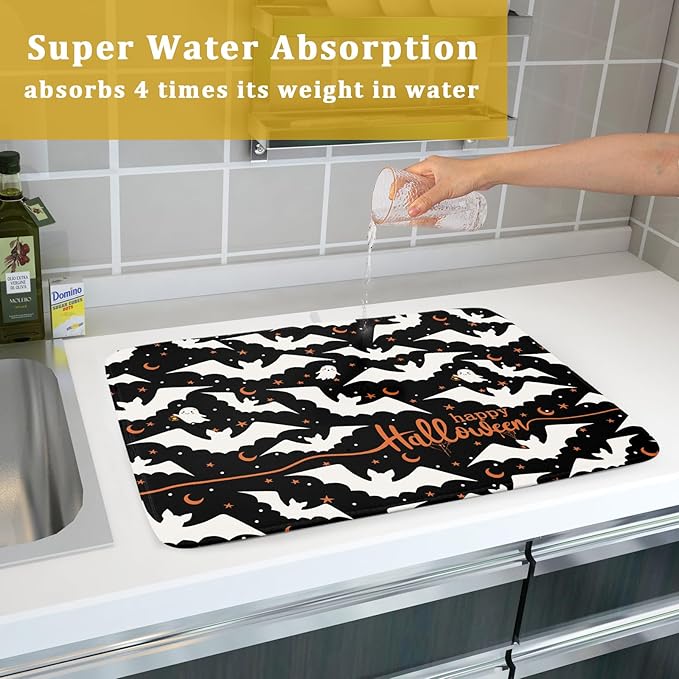 Halloween Drying Mats for Kitchen Counter 18”x24” Happy Halloween Spooky Bat