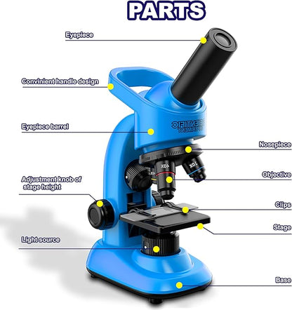 Kids Microscope,40-1600x Microscope Kit for Kids Beginners Children,STEM Kit,Prepared Slides,LED Light and Configured Various Operating Tools- Science Experiment Toy for Kids Ages 6-12