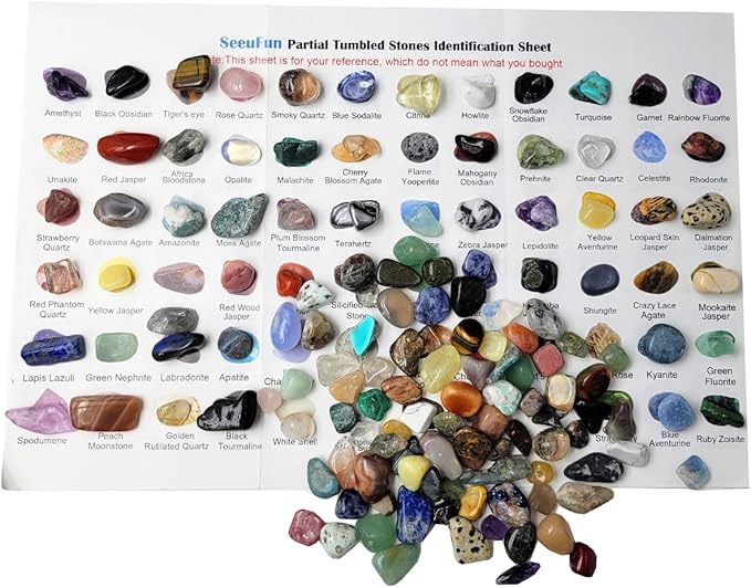 450 Pieces Rocks Collections for Kids, 40+ Kinds Gemstones and Crystals Set, Rocks and Minerals Science Kit Include 1.5lb Tumbled Chips Crystals and 1lb Tiny Rough Stones