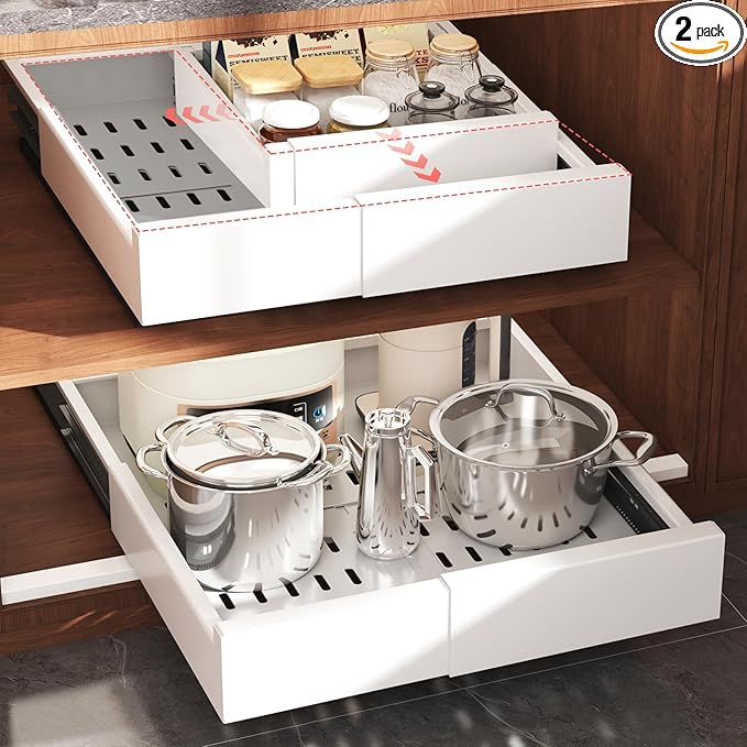Seinloes 2 Pack Pull Out Cabinet Organizer Expandable Width and Depth, Slide