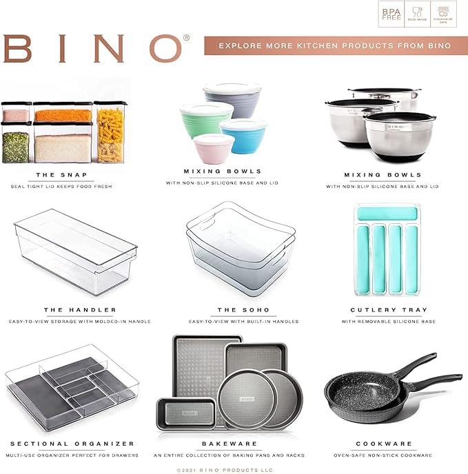 BINO | Plastic Storage Bins, Large - 2 Pack, White | THE SOHO COLLECTION | Pantry Organizers and Storage Containers Fridge Organizer Bins Kitchen Cabinet Organizer Medicine Cabinet Bin