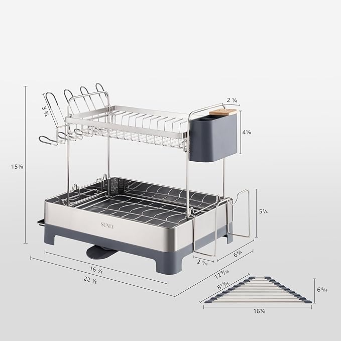SUNLY Large Dish Drying Rack, 304 Stainless, Extra Large Drain Board