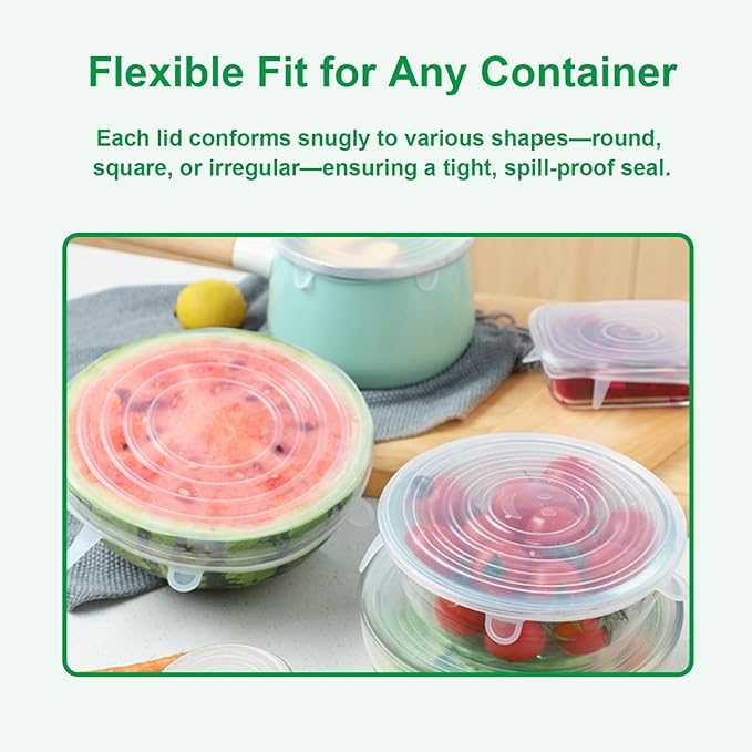 Silicone Stretch Lids – 6 Pack Reusable Food Covers, Flexible Silicone