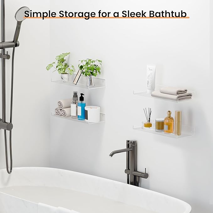 upsimples 4 Pack 15x6 Inches Acrylic Bathroom Shelves