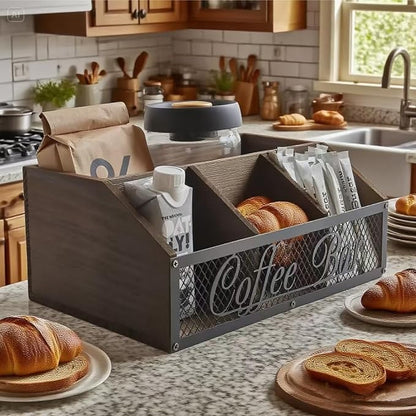 Coffee Station Organizer, Rustic Countertop Coffee Bar Accessories, 4