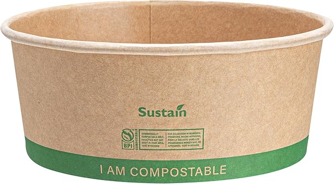 Restaurantware Paper Food Containers 200 Pack Of 17 oz Disposable Round Kraft Salad Bowls BPI-Certified Compostable Stackable Greaseproof Meal Prep Take Out Containers For Soups, Snacks And Desserts