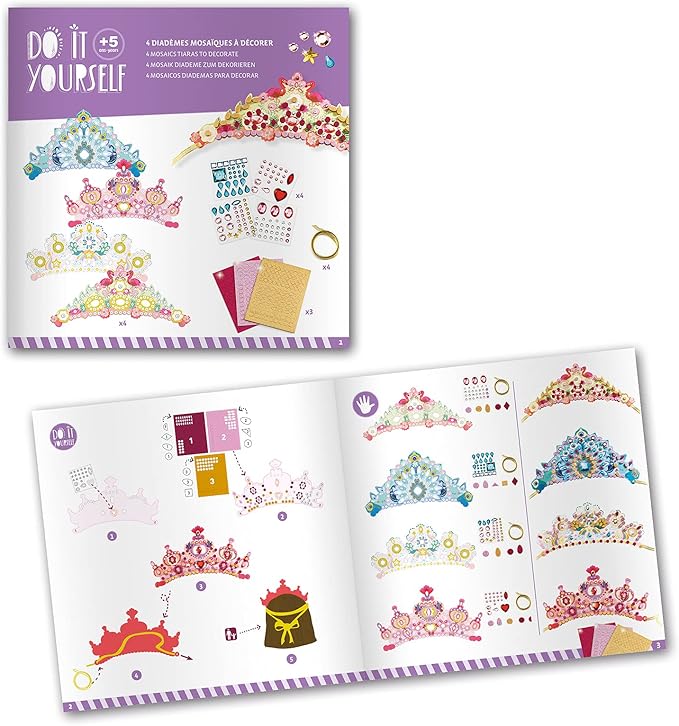 DJECO DIY Like A Princess Crown Craft Kit - Create Your Own Mosaic Tiara - Arts & Crafts for Kids - Fun & Creative for Family & Friends, Perfect for Gift for Children 5+ Years Girls & Boys