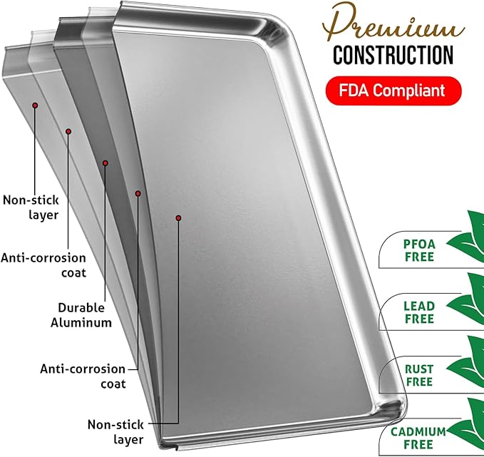 Eatex Aluminum Baking Sheet Set, 4 Pack Cookie Sheet Set, 9x13 Baking Pan Set