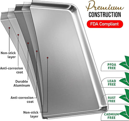 Eatex Aluminum Baking Sheet Set, 4 Pack Cookie Sheet Set, 9x13 Baking Pan Set