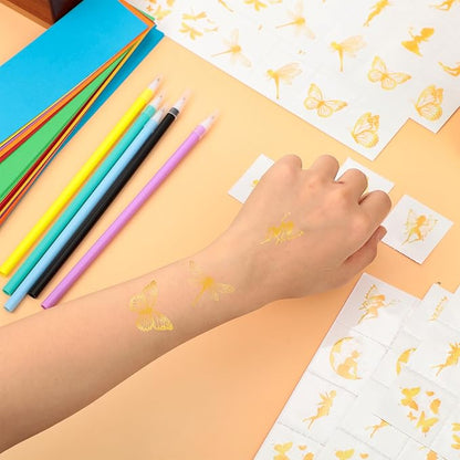 Landhoow 240 Pcs Fairy Foil Tattoos Temporary for Kids Glitter Face Tattoos Cool Body Sticker Costume Accessory for Adults Boys Girls Party Favor